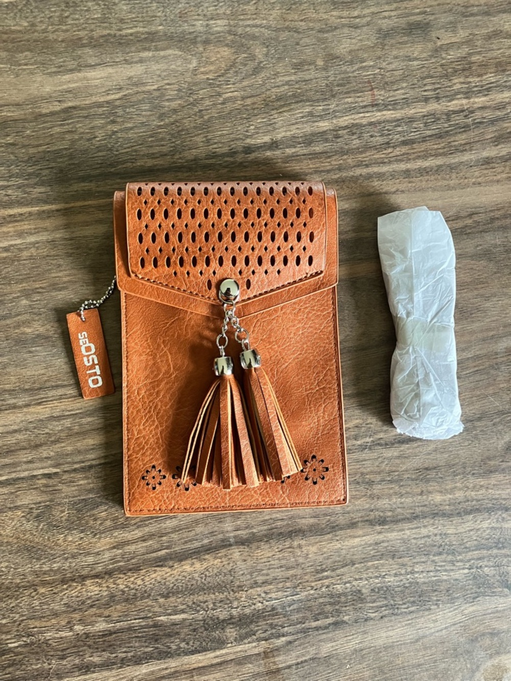 SeOsto Tan Tassel Crossbody Phone Bag Brand New